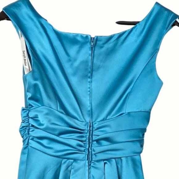 David's Bridal 83168 Short Satin Off-the-Shoulder A-Line Teal Blue Dress Size 2 - Picture 5 of 7